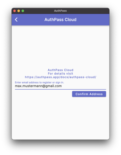 Sign up / login to AuthPass Cloud