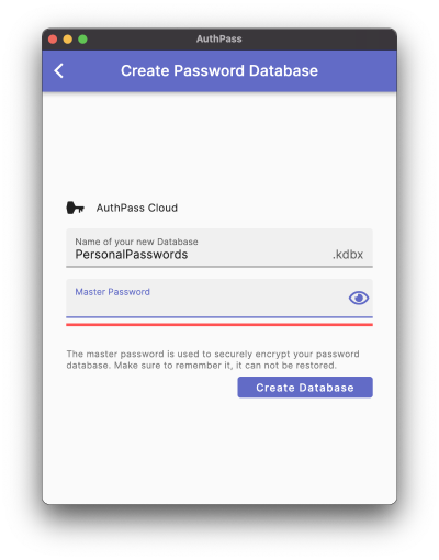 Create password database with new master password